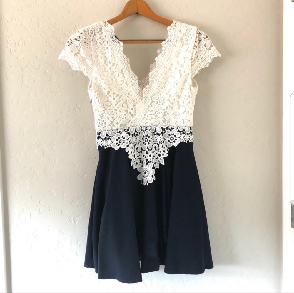 Windsor Cream Lace Top Navy Bottom Dress